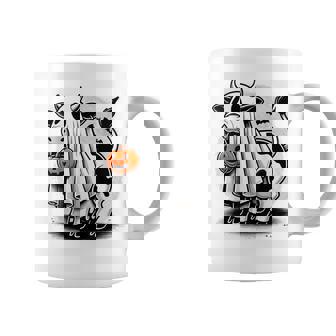 Awesome Moo Halloween Cow Wearing Ghost Costume With Pumpkin Coffee Mug | Seseable UK
