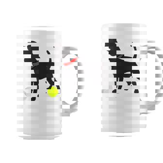 Beagle Puppy Dog Silhouette Plays Fetch Yellow Tennis Ball Graphic Print Coffee Mug - Monsterry
