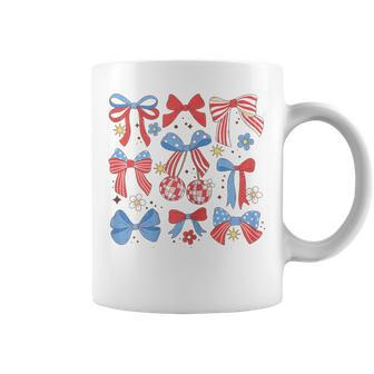 Coquette Red White & Blue Patriotic Bows Retro July 4Th Coffee Mug - Monsterry DE