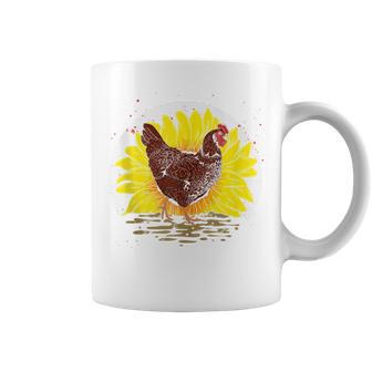 Cute Farm Animal Sunshine Sunflower Floral Chicken Coffee Mug - Monsterry