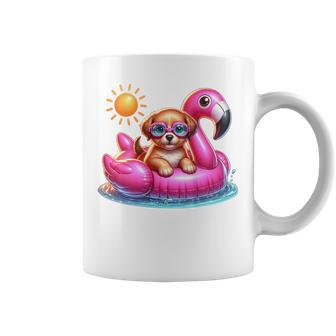 Cute Puppy Dog Pink Flamingo Summer Vibes Beach Lover Girls Coffee Mug - Monsterry UK