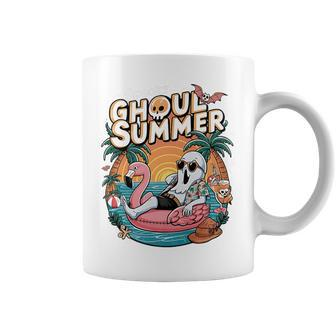 Fun Spooky Ghoul Summer Beach Vacation Flamingo Summer Vibes Coffee Mug - Monsterry UK