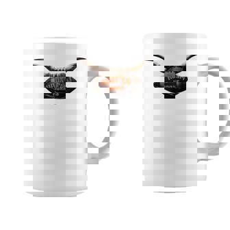 Hook'em Horns With Bull Horns Coming Out Of Football Laces Coffee Mug - Monsterry