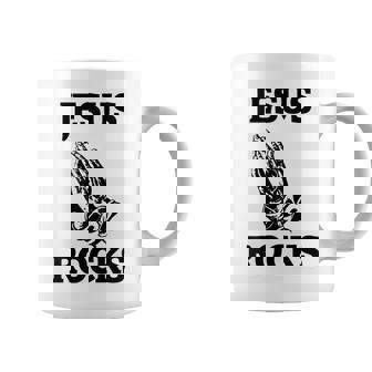 Jesus Rocks Praying Hands Messiah Protestant Women Coffee Mug - Monsterry