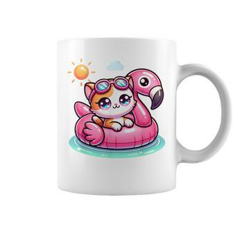 Kitten Cat Pink Flamingo Summer Vibes Beach Lover Cute Girls Coffee Mug - Monsterry DE