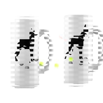 Manchester Terrier Dog Plays With Yellow Tennis Balls Graphic Print Coffee Mug - Monsterry