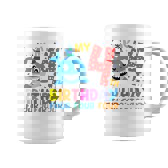 Niños My 4Th Birthday Diseño De Tiburón Para Niños Taza de café - Regaloses