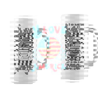 Peace Love America Smile Face Us Flag Fourth 4Th Of July Coffee Mug - Seseable