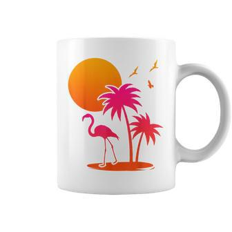 Pink Flamingo Summer Vibes Palm Trees Tropical Summer Coffee Mug - Monsterry UK
