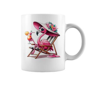 Pink Flamingos Summer Vibes Beach Palm Tree Summer Vacations Coffee Mug - Monsterry UK