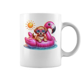 Puppy Dog Pink Flamingo Summer Vibes Beach Lover Cute Girls Coffee Mug - Monsterry DE