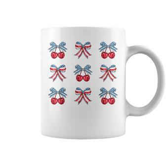 Red White And Blue Usa Flag Cherry Bows Coquette 4Th Of July Coffee Mug - Monsterry AU