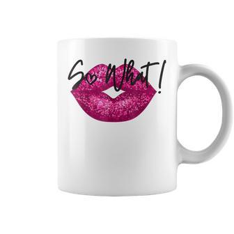 Retro I So What Lips Pink Colors Tee Graphic Print Coffee Mug - Monsterry