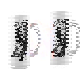 S Estampadas En Madera Con Diseño De Cuervo Y Flor De Cerezo Japonés Taza de café - Regaloses
