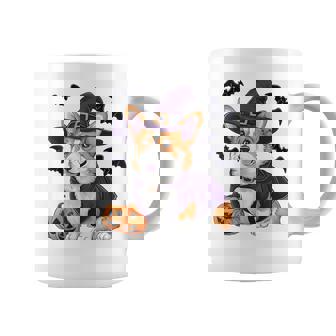 Scary Pumpkin Bat Witch Hat Corgi Dog Halloween Coffee Mug - Monsterry