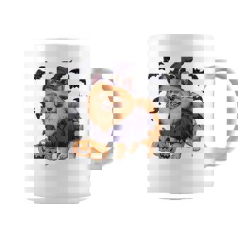 Scary Pumpkin Bat Witch Pomeranian Dog Halloween Coffee Mug - Monsterry