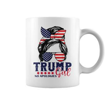 Trump Girl No Apologies Messy Bun Trump 2024 American Flag Coffee Mug - Monsterry UK