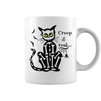 Vintage Halloween Creep It Real Black Cat Spider Bats Premium Graphic Print Coffee Mug - Monsterry