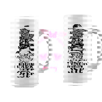 I Wear Pink For My Sister Messy Bun Breast Cancer Support Coffee Mug - Thegiftio UK