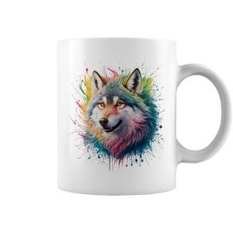 Wolf Herren Damen Bunt Aquarell Wolf Tassen - Geschenkecke