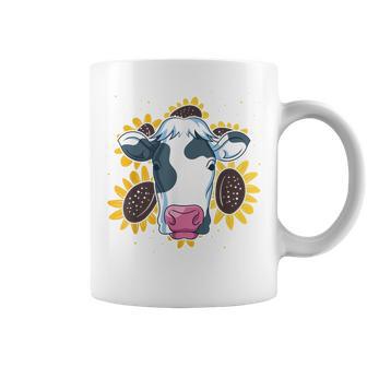 Yellow Flower Sunshine Farm Animal Sunflower Cute Cow Coffee Mug - Monsterry