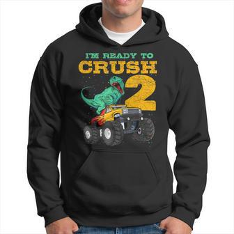 2Nd Birthday Monster Truck Dino 2 Years Old Bday Hoodie - Thegiftio UK