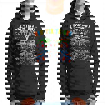 4Th Birthday 4 Years Old I'm This Many Monster Trucks Old Hoodie - Monsterry