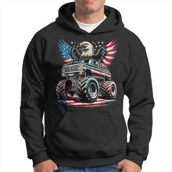 4Th Of July Boys Monster Truck Bald Eagle American Flag Usa Hoodie - Thegiftio UK
