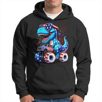 4Th Of July Boys Patriotic Dinosaur Rex Monster Truck Hoodie - Monsterry