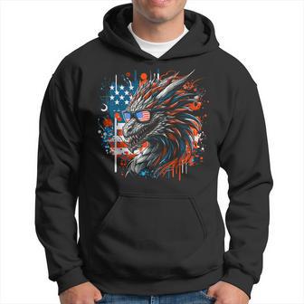 4Th Of July Patriotic Dragon Fantasy Blue & Red Dragon Usa Hoodie - Thegiftio UK
