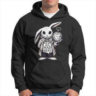 Alice In Wonderland We're All Mad Here Rabbit Hatter Quote Hoodie - Thegiftio UK