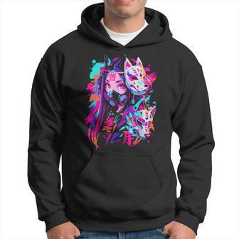 Anime Manga Cyberpunk Aesthetic Techwear Harajuku Kitsune Hoodie - Thegiftio UK