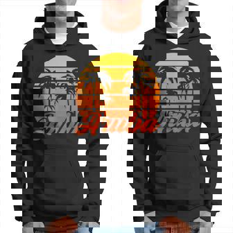Aruba Vacation Palm Tree Sunset Retro Hoodie - Seseable