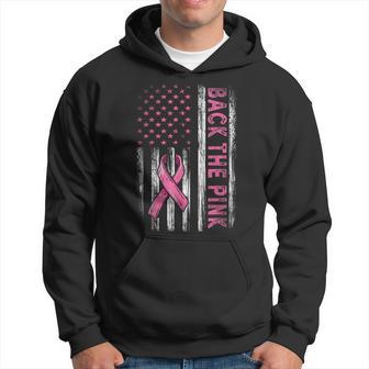 Back The Pink Ribbon American Flag Breast Cancer Awareness Hoodie - Thegiftio UK