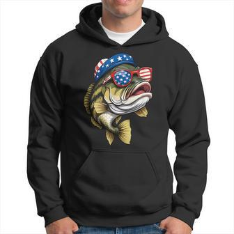 Bass Fish 4Th Of July American Us Flag Patriotic Fishing Hoodie - Monsterry