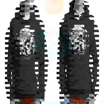 Bigfoot Sasquatch American Flag Retro Full Moon Patriotic Hoodie - Seseable