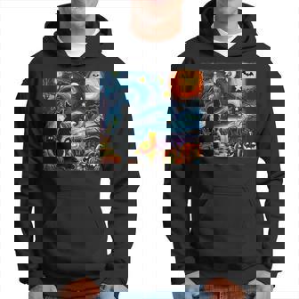 Black Cat Halloween Costume Van Gogh Starry Night Pumpkins Hoodie - Monsterry