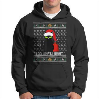 Black Cat Santa Hat I Do What I Want Ugly Christmas Sweater Hoodie - Thegiftio UK