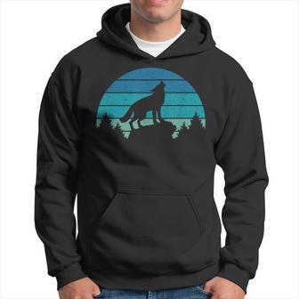 Blue Retro Wolf Forest Print Wild Animal Wilderness Wolves Hoodie - Thegiftio UK