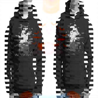Boo Ghost Drummer Playing Drums Halloween Musical Instrument Hoodie - Thegiftio UK