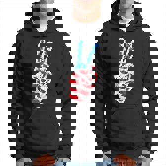 Boys American Flag Peace Sign Hand 4Th Of July Pocket Hoodie - Thegiftio UK