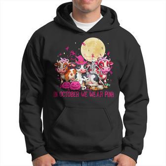 Breast Cancer In October We Wear Pink Ribbon Cow Halloween Hoodie - Thegiftio UK