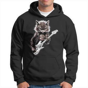 Cat Playing Guitar Rock Cat Rockstar Cat Guitarist Hoodie - Thegiftio UK