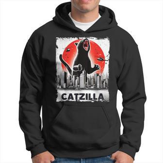 Catzilla Roaring Over City Skyline Cat Monster Kitten Kitty Hoodie - Thegiftio UK