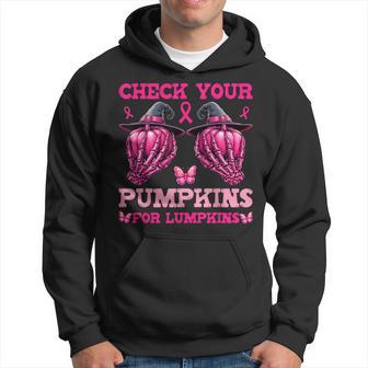 Check Your Pumpkins Breast Cancer For Lumpkins Skeleton Hand Hoodie - Thegiftio UK