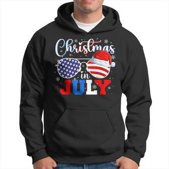 Christmas In July Santa Hat Sunglasses Usa Flag 4Th Of July Hoodie - Monsterry DE