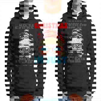 Christmas In July Santa Hat Sunglasses Usa Flag 4Th Of July Hoodie - Monsterry