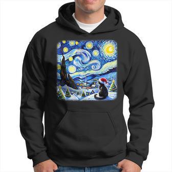 Christmas Van Gogh Starry Night Black Cat Santa Hat Xmas Hoodie - Thegiftio UK