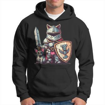 Cool Knight Suit In Armor With Sword And Cat Hoodie - Thegiftio UK