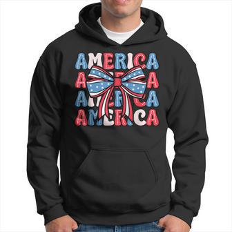 Coquette Bow America American Freedom Patriotic 4Th Of July Hoodie - Thegiftio UK